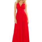 Luxusní dámské společenské a plesové šifonové šaty dlouhé červené – Červená / XL – Numoco