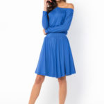 Letní šaty dámské ve volném střihu značkové středně dlouhé modré – Modrá – Makadamia