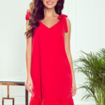 ROSITA – Červené dámské šaty s mašličkami na ramenou a s volánkem 306-1