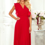 EMILY – Červené dámské plisované šaty s volánky a výstřihem 315-3