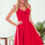 POLA – Červené dámské šaty s volánky ve výstřihu 307-1