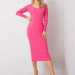 Růžové slim fit šaty s pruhem
