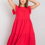 RUE PARIS Červené volné šaty s volánem