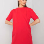 Červené základní šaty s ohrnutými rukávy