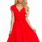 SCARLET – Červené rozšířené dámské šaty s přeloženým obálkovým výstřihem 348-4